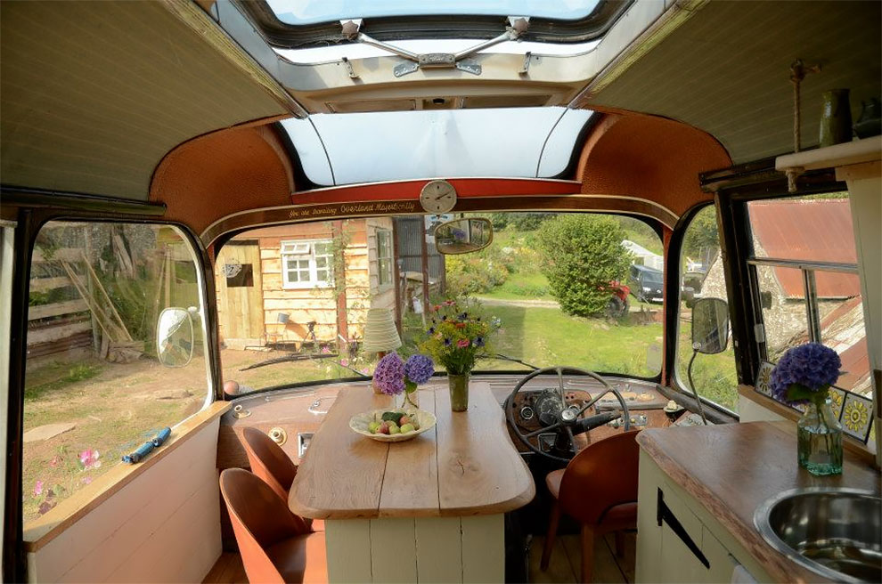 Bus Converted Into Living Space Dining Area