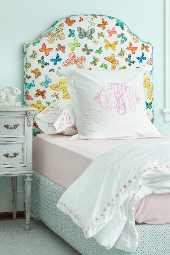 Butterfly fabric headboard for teenage room