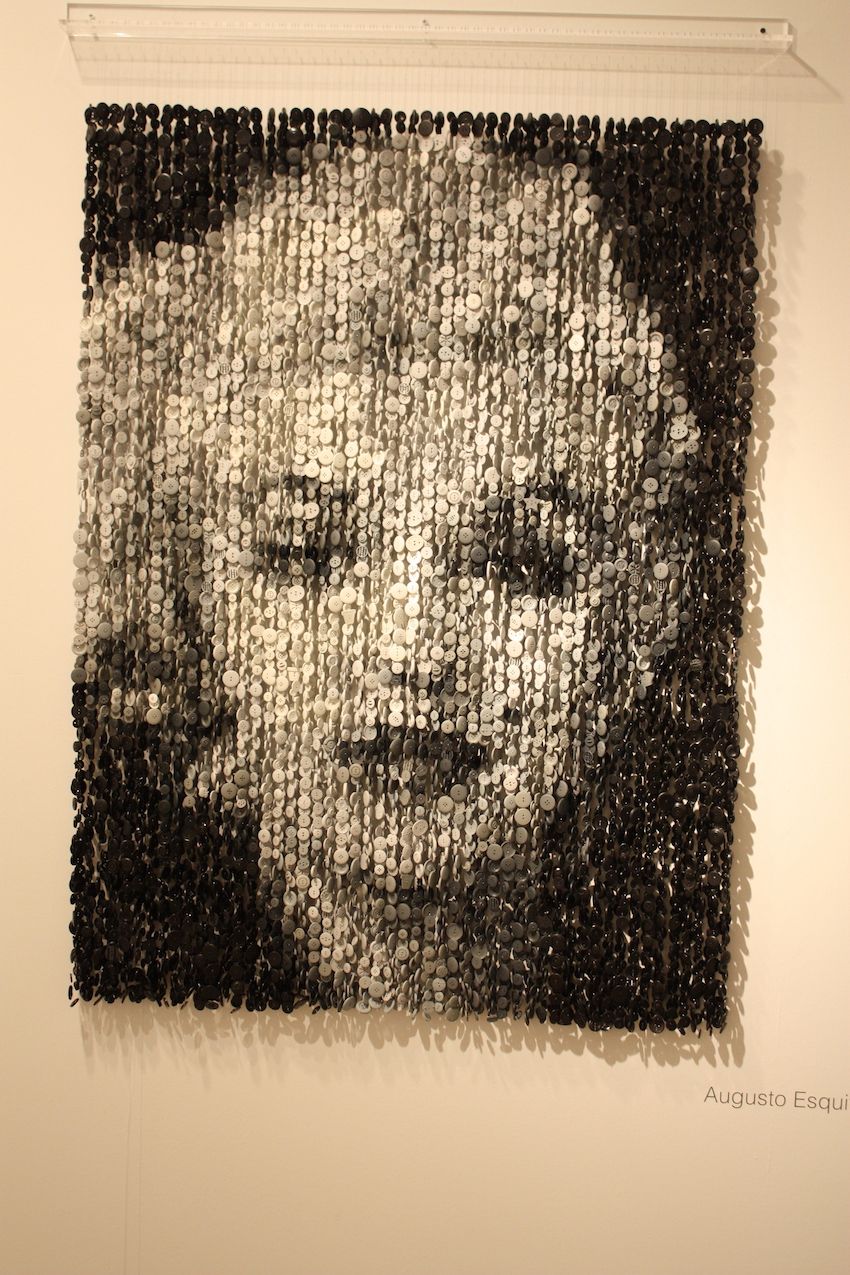 Large and unusual, this suspended button portrait of Marilyn Monroe is by Augusto Esquivel.