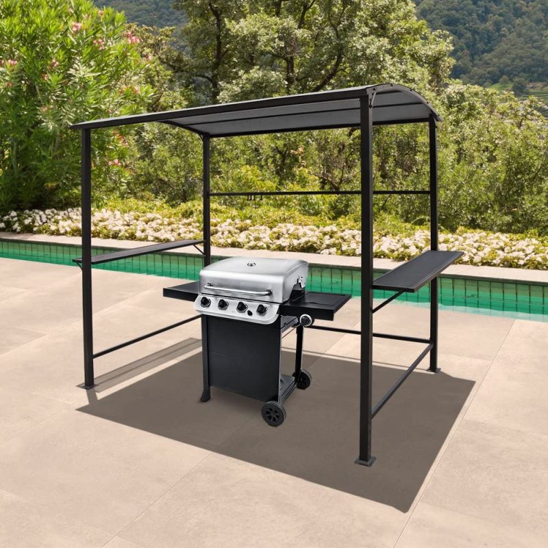 COBANA Grill Gazebo 8’by 4 6’ Outdoor Patio BBQ Canopy with Single Tier Soft Top and Side Awning