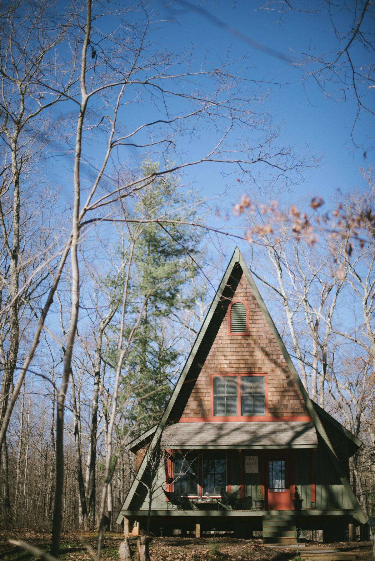 Cabin covered porch A Frame