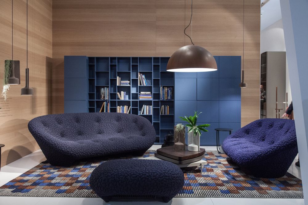 Cabinets and shelves for home Library blue color