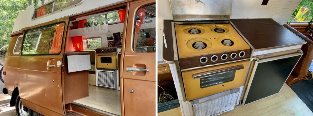 Basic tiny kitchen design on a van.