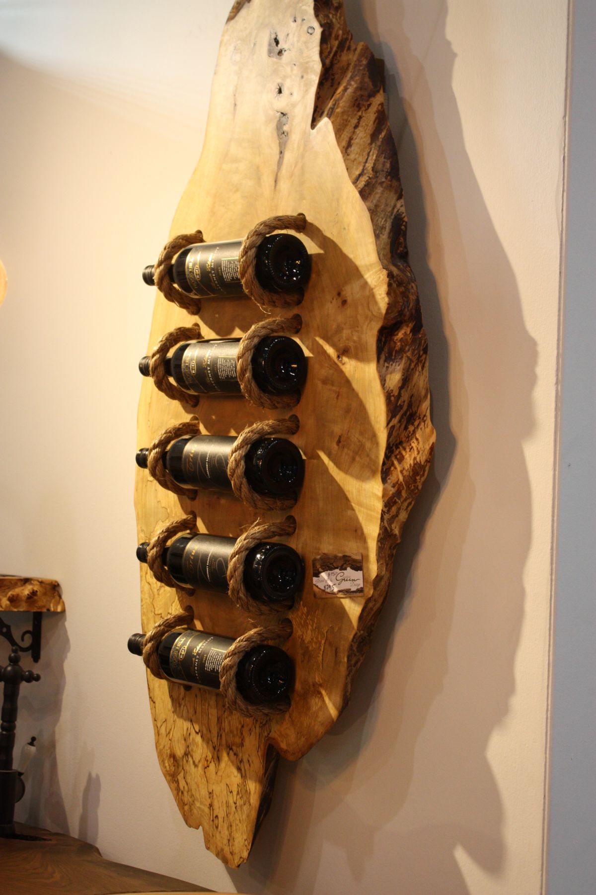 Canadian Green bottle rack from wood slab