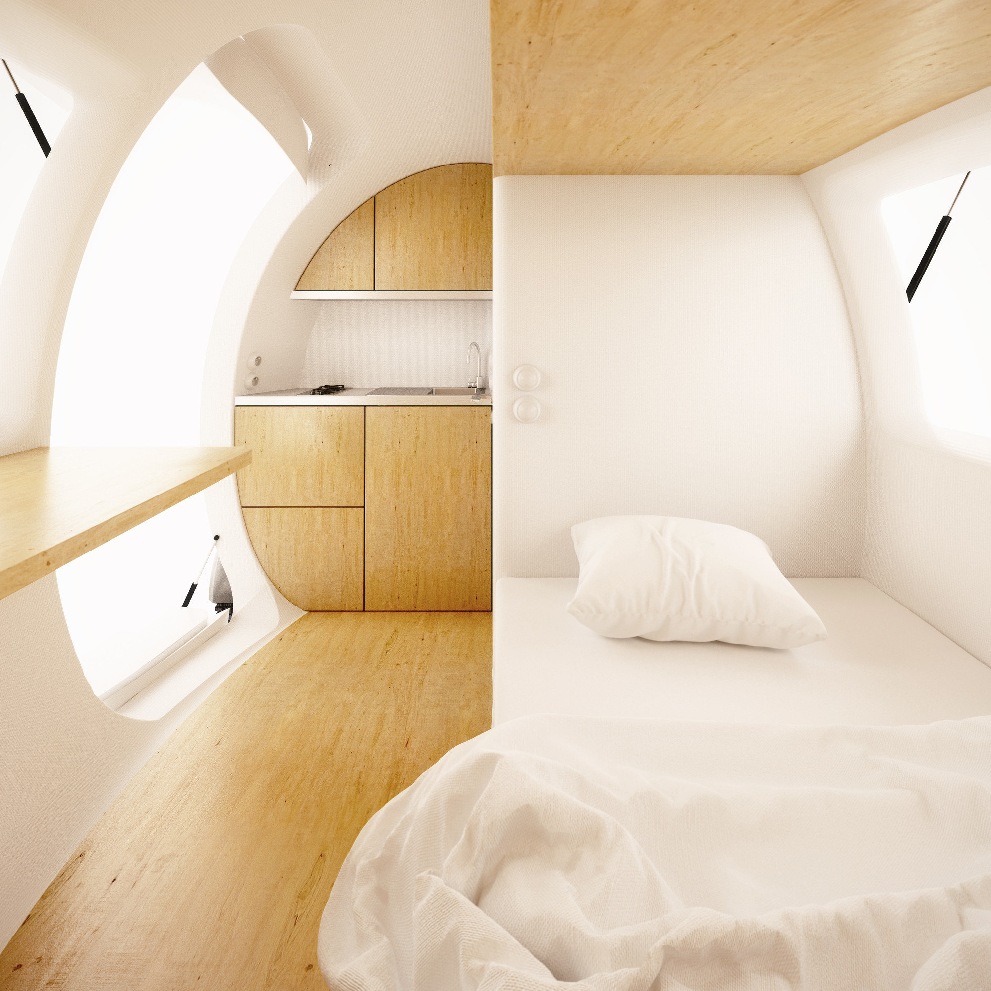 Capsule off grid home interior