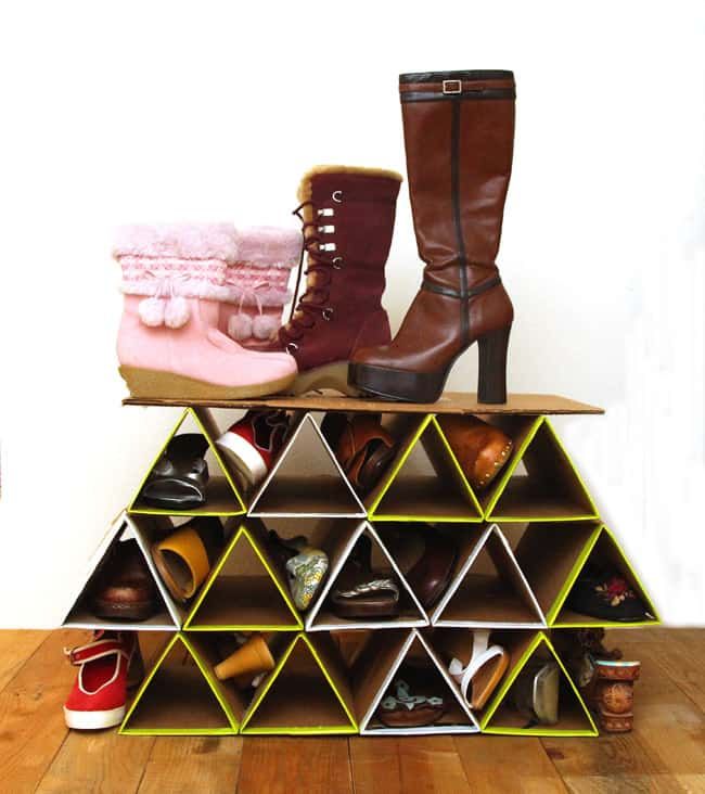 Cardboard triangle shoe storage