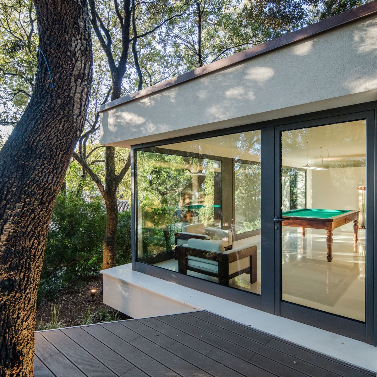 Casa nel Bosco game room seen from deck