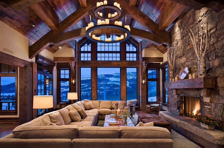 Chalet style living room with rustic accents