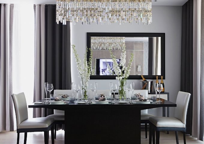 Chandelier over dining table