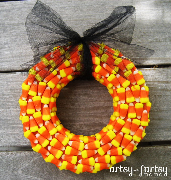 Real Candy Corn and Ribbon Wreath