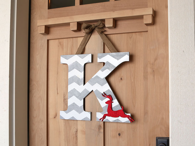 Chevron Deer Monogram Wreath