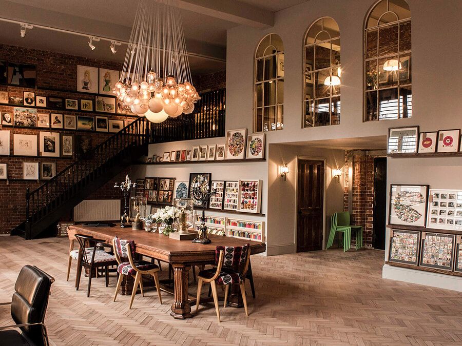 Chevron wooden floor and impressive chandelier