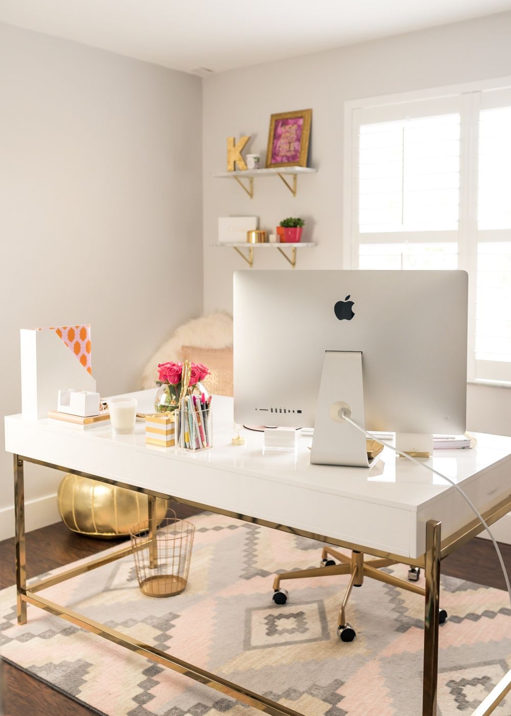 Chic office decor with brass accents