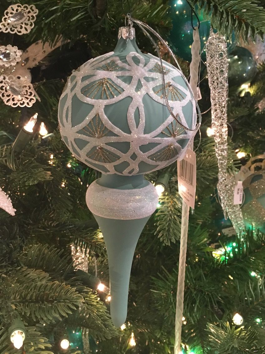 A muted shade of teal is perfect for this embellished ornament.