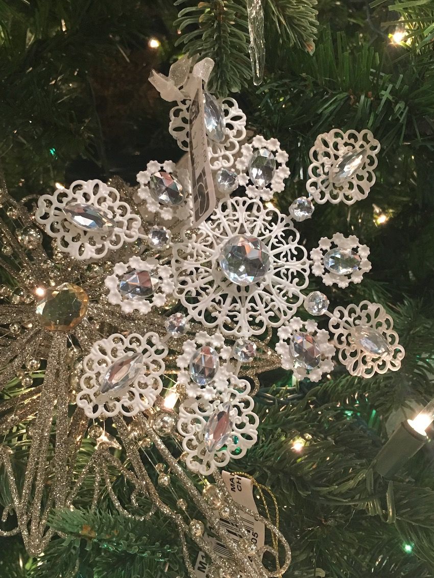 Snowflake ornaments are very popular whether your tree is green or flocked.