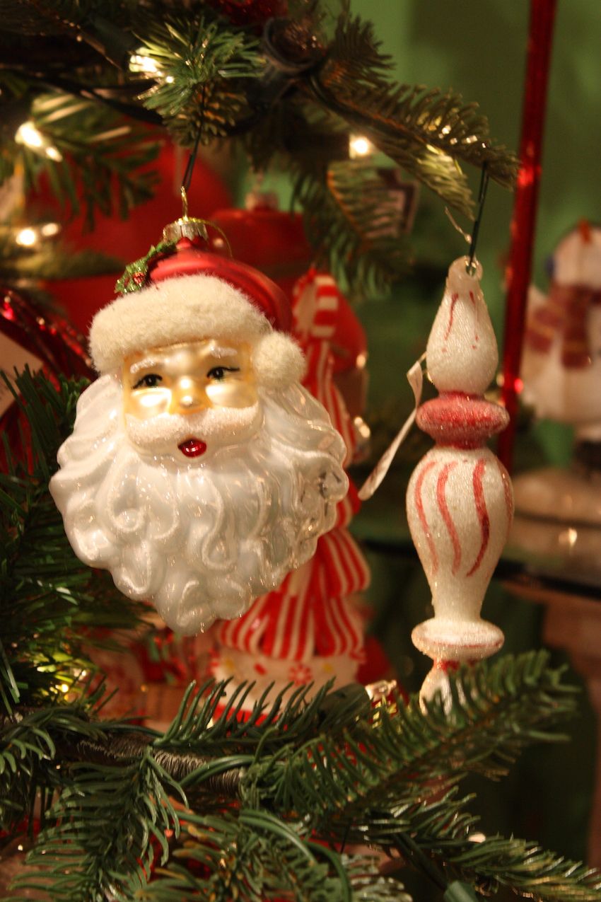 Santa ornaments are an easy alternative to large figures.