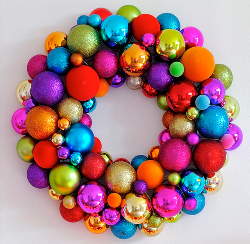 Christmas globes to create a wreath