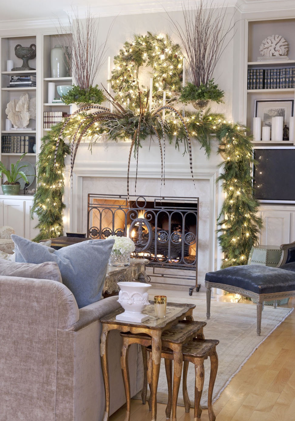Christmas lights mantel
