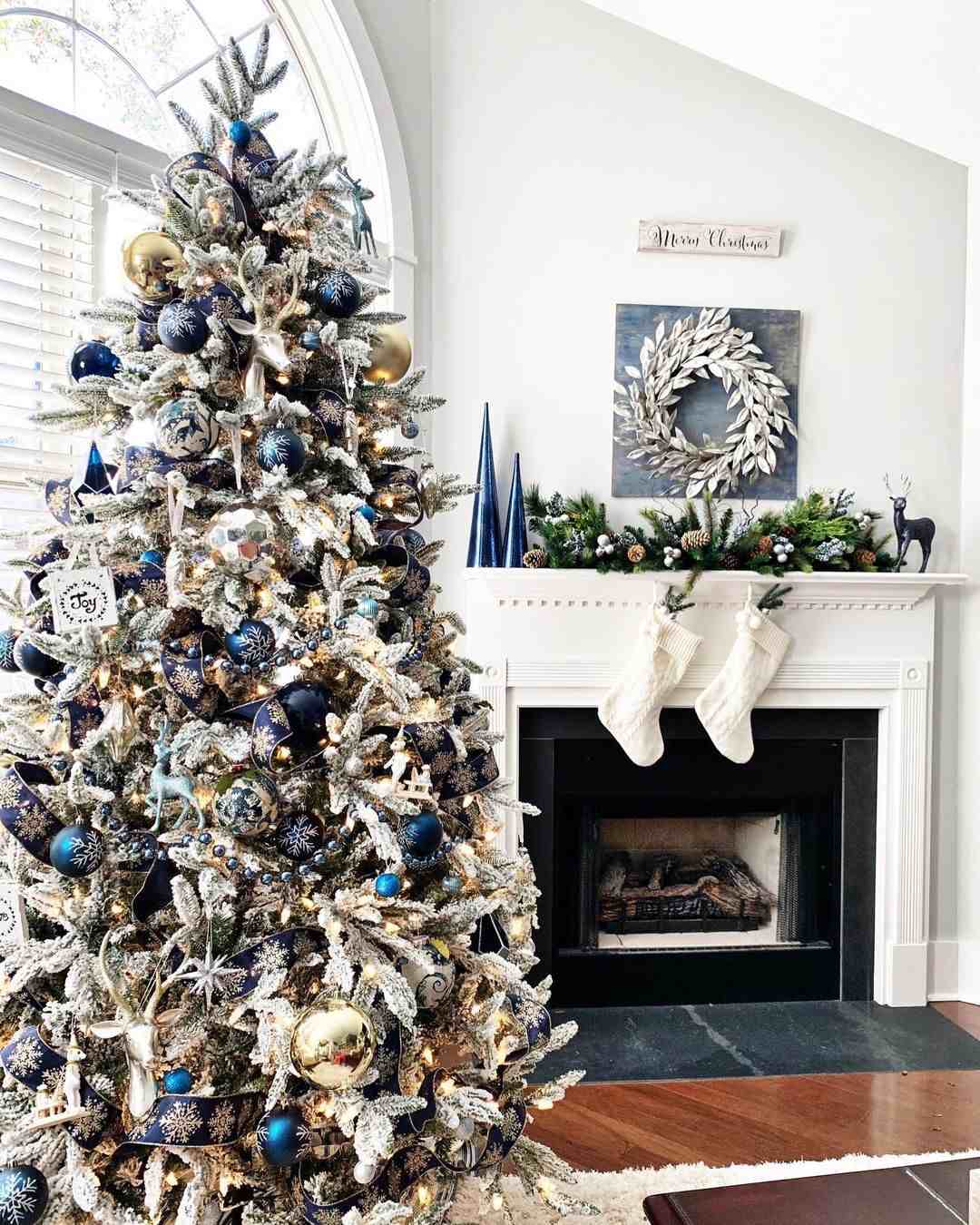 Christmas tree decor and fireplace