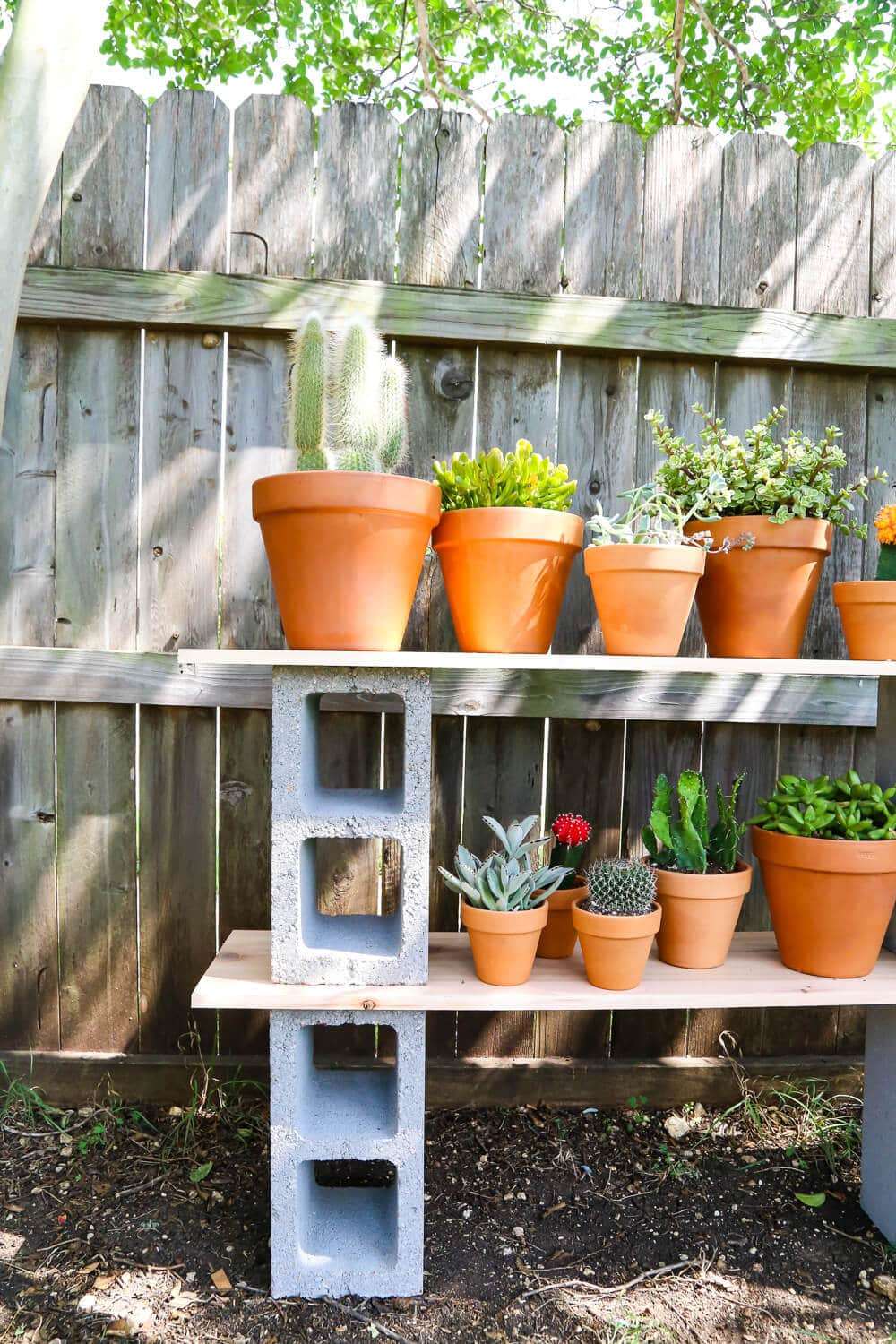 Cinder block plant shelves