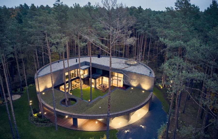 Circular Shaped Home by Przemek Olczyk from Mobius Architekci aerial view
