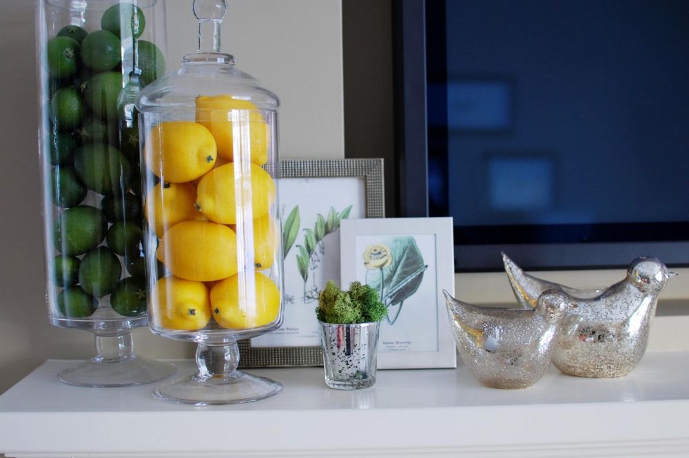 Citrus apothecary jars for mantel