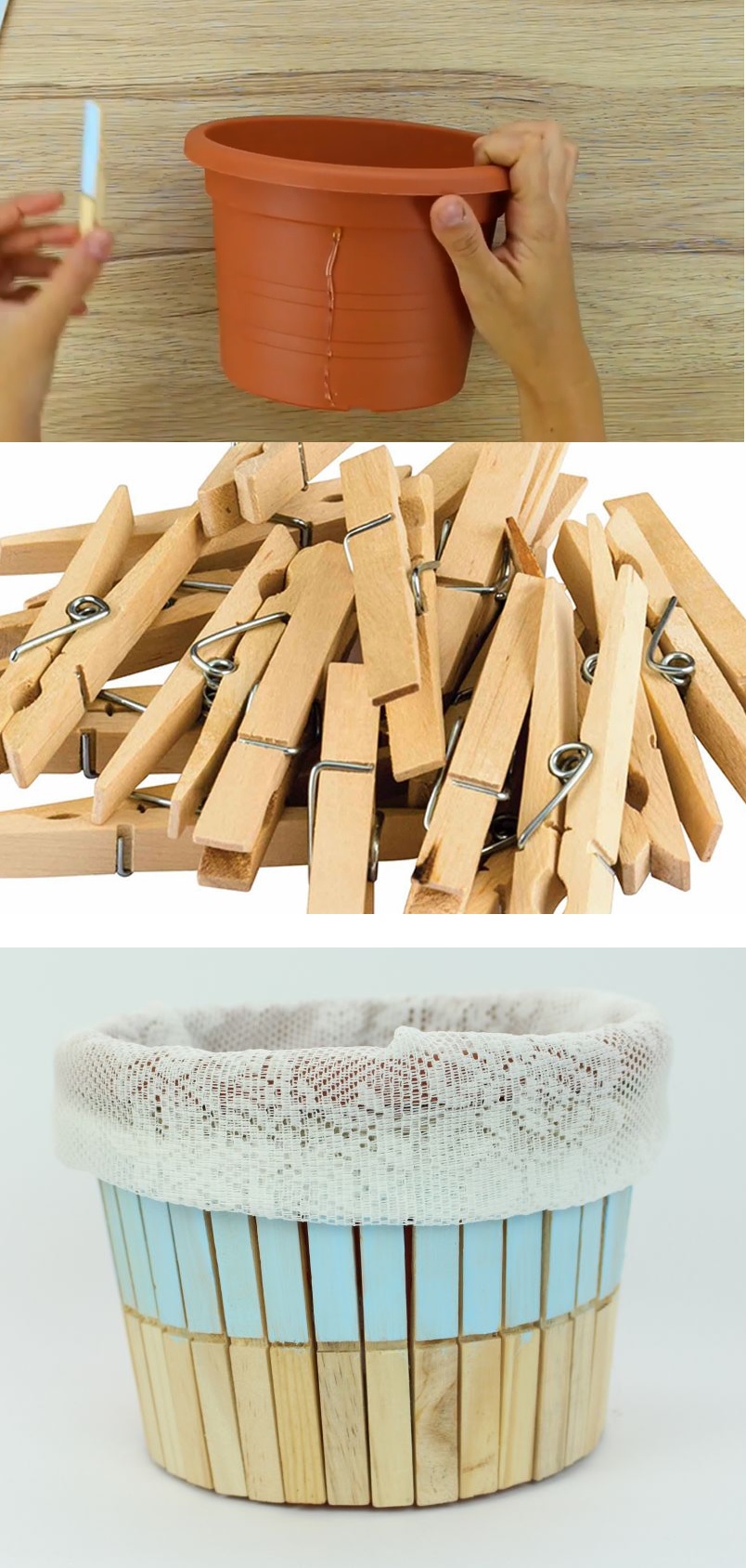 Clothes pin and plastic planter
