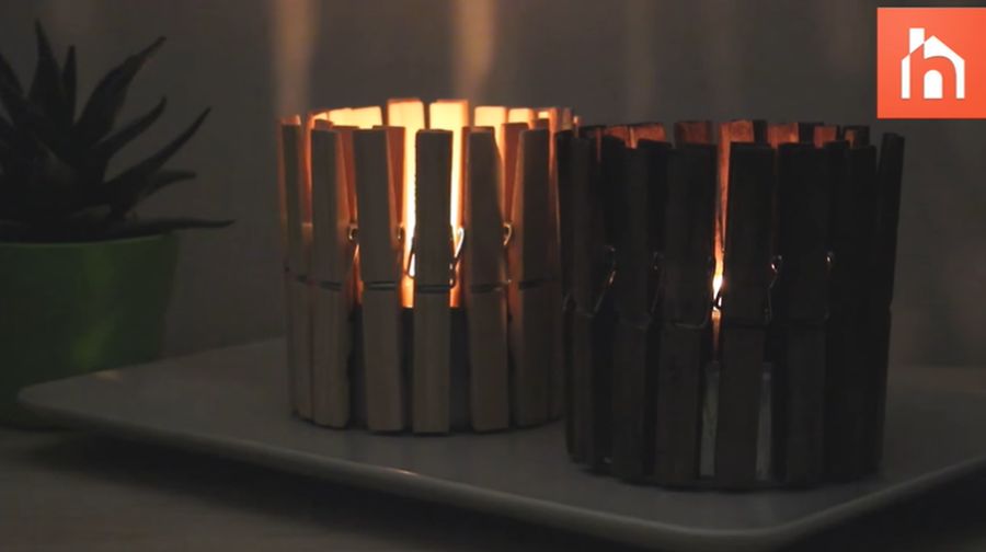 Clothespin candle holder