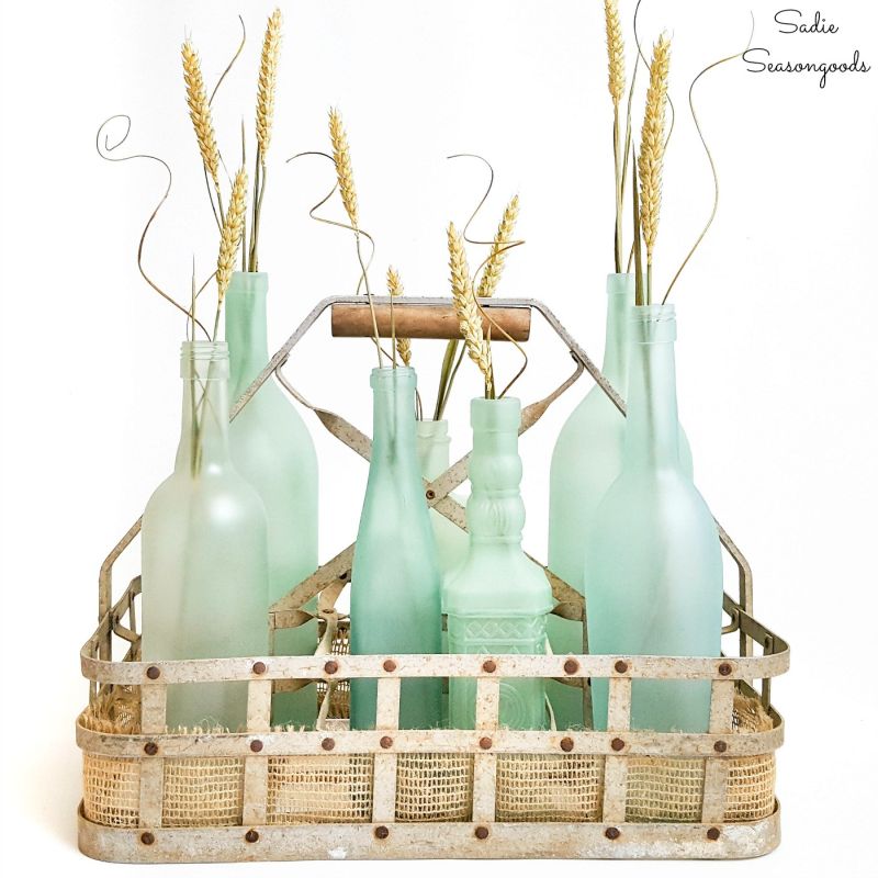 Coastal centerpiece with sea glass vases
