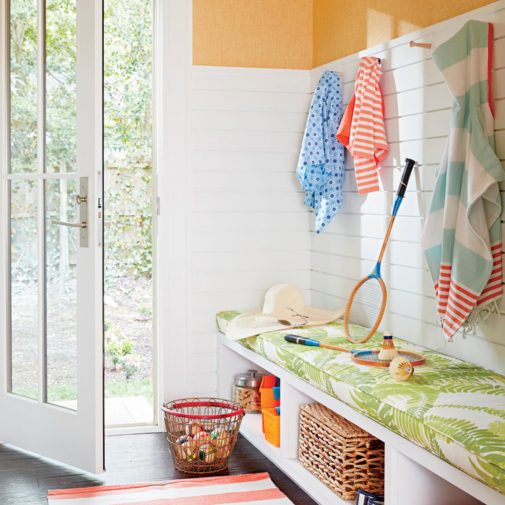 Coastal living mudroom design