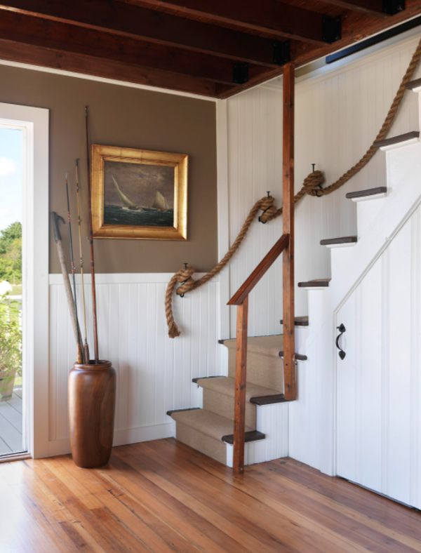 Coastal staircase with rope handrail