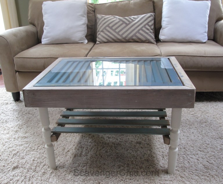 Coffee table with glass top from recycle wooden shutter