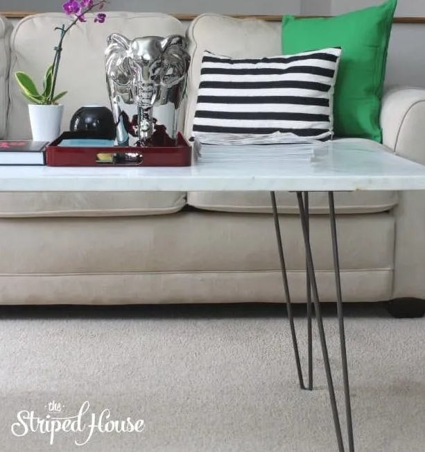 Coffee table with hairpin legs and marble top