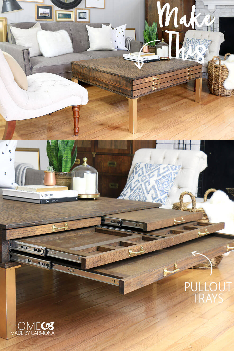 Coffee table with pull-out trays