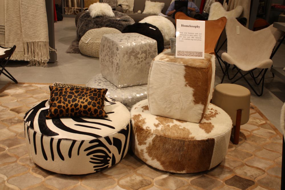 Collection of cowhide ottomans