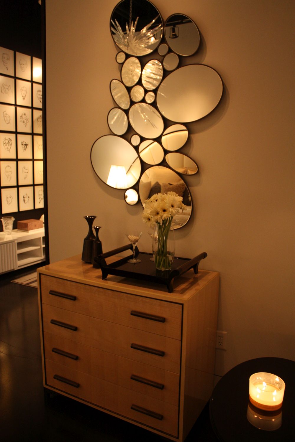 Collection of round mirrors on the wall