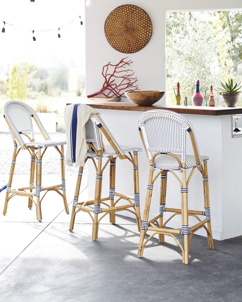 Colored bech style bar stools from rattan 819x1024