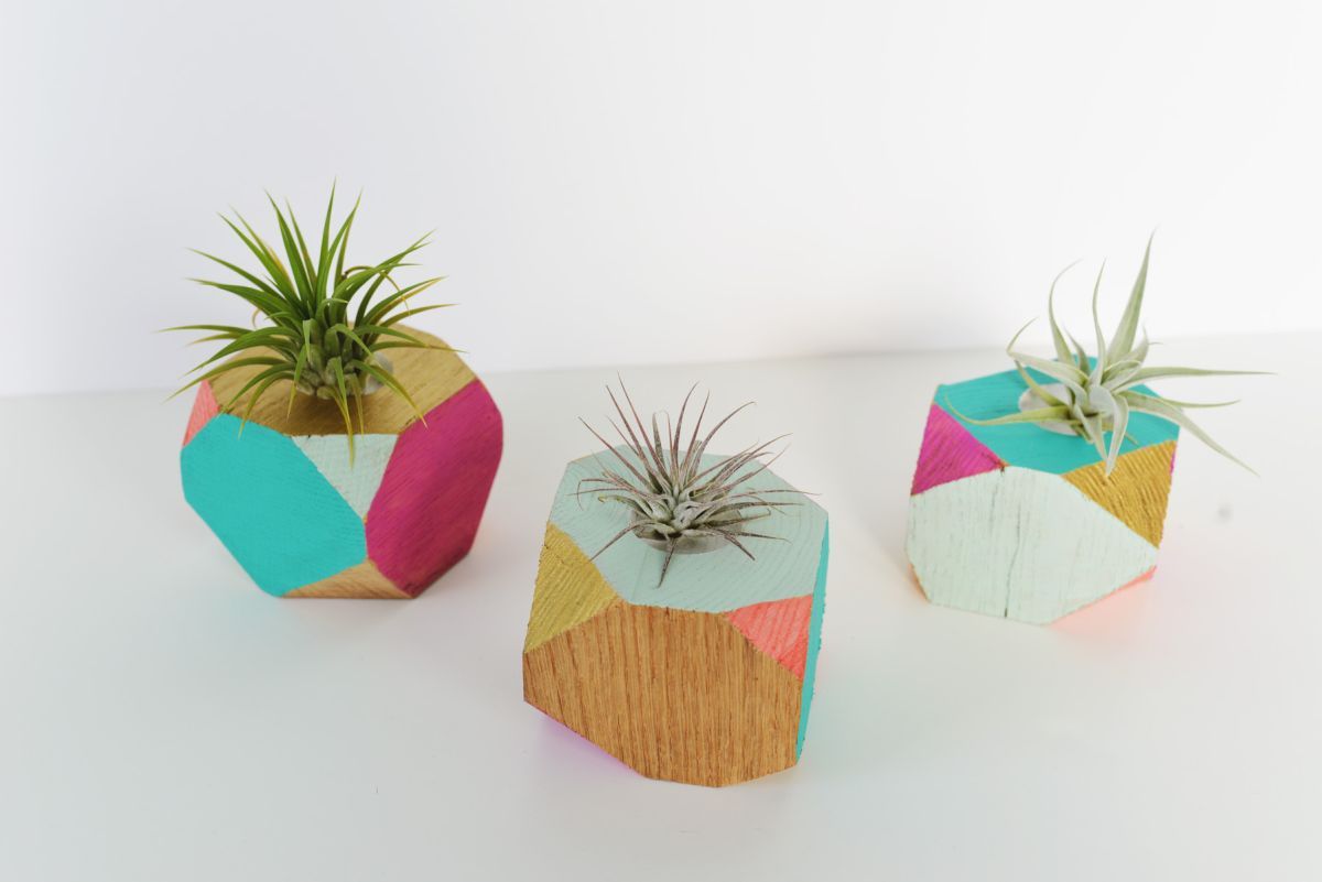 Colorful Wooden Geometric Planters