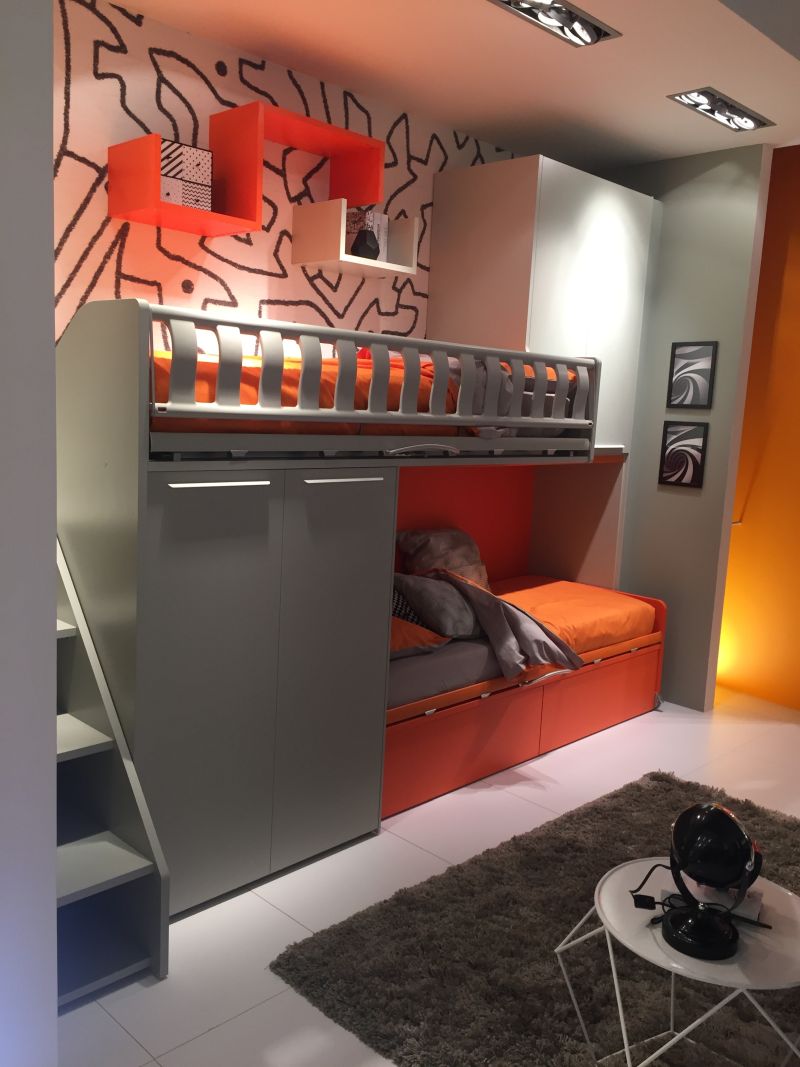 Colorful bunk beds with storage for kids room