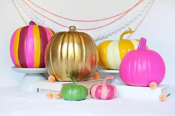 Colorful painted pumpkins craft