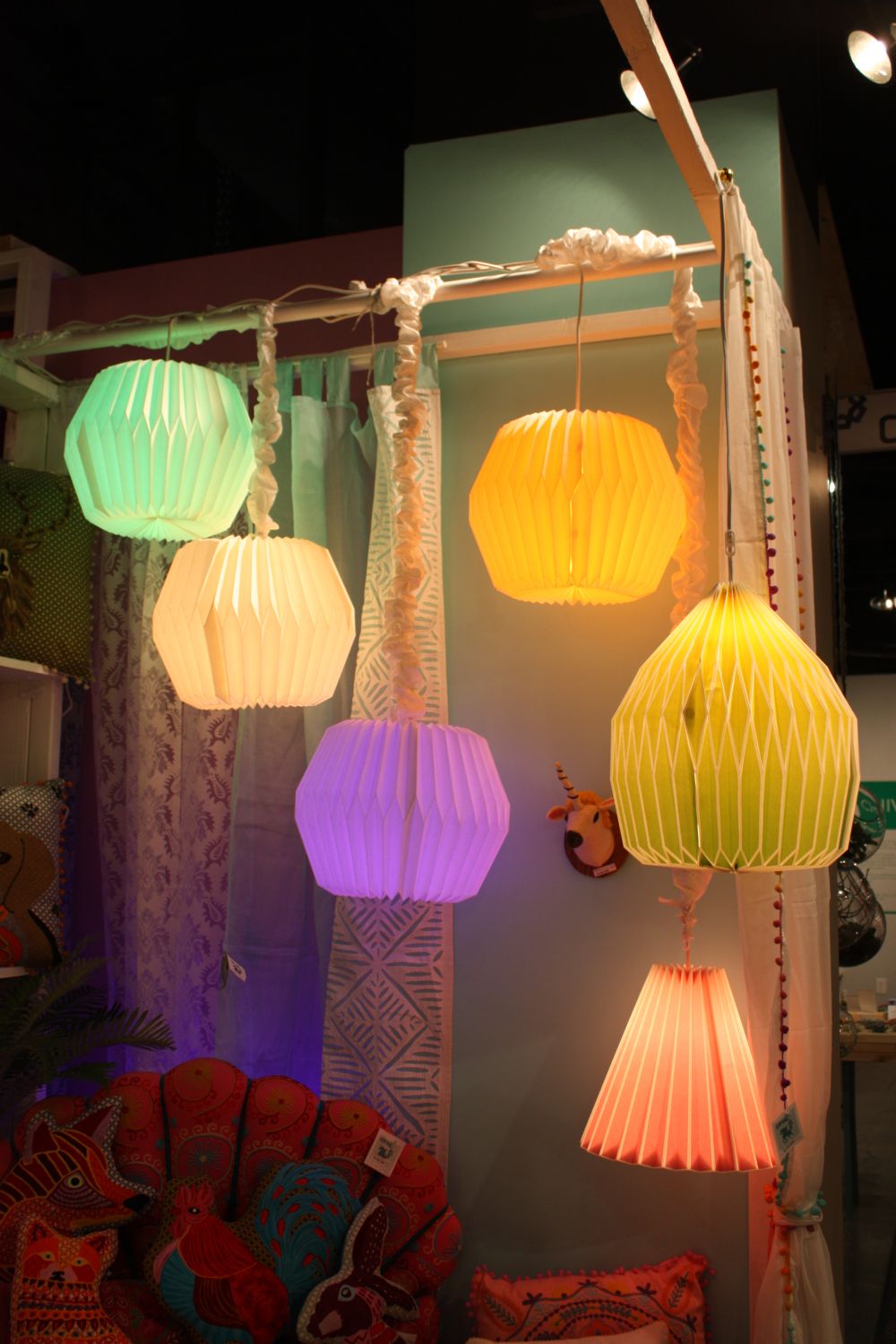 Colorful paper pendant lamps