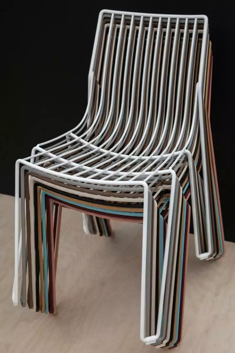 colorful-wire-stacked-chairs