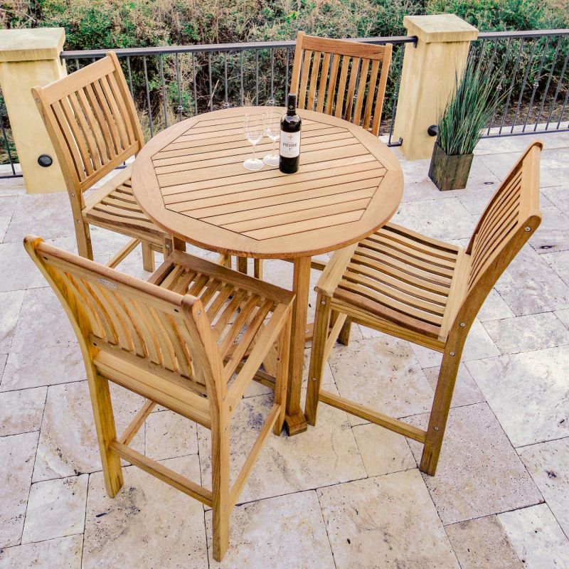 Compass Teak 5 Piece Patio Bar Set 39 Inch Round Table By Royal Teak Collection