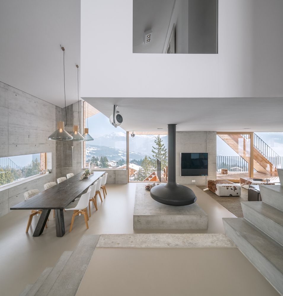 Concrete chalet anzere living area