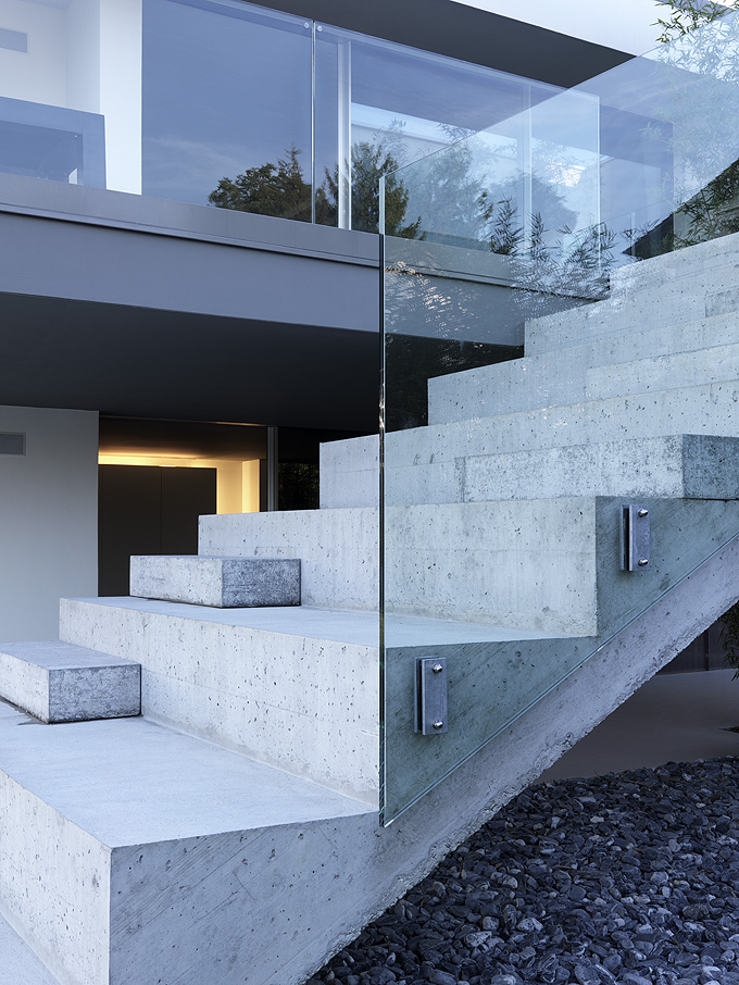 Concrete stairs steps and modern balustrade