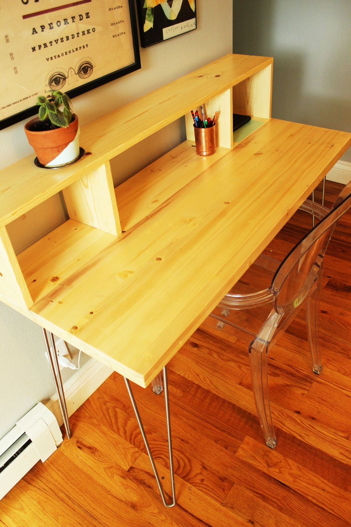 Contemporary Desk with Shelf and Hairpin Legs