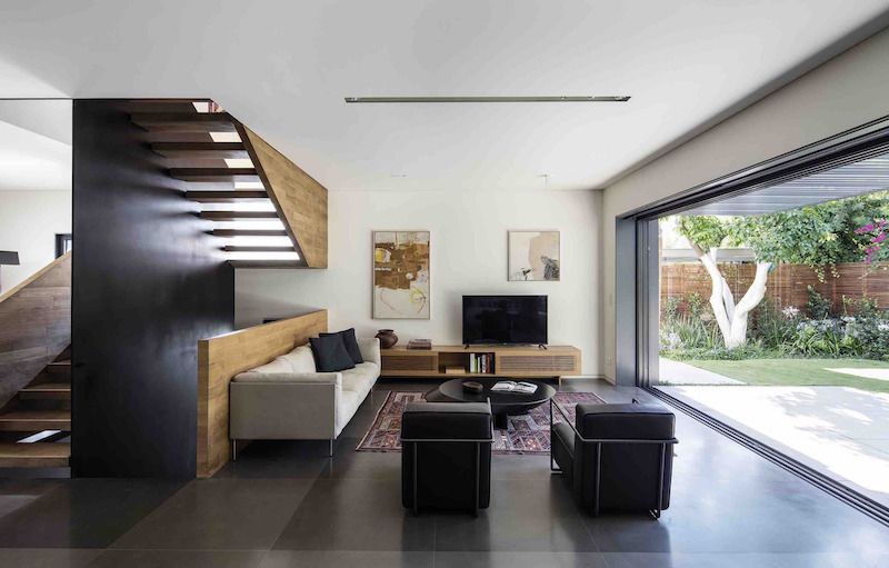 Contemporary House Inspired - Living room with large window to backyard