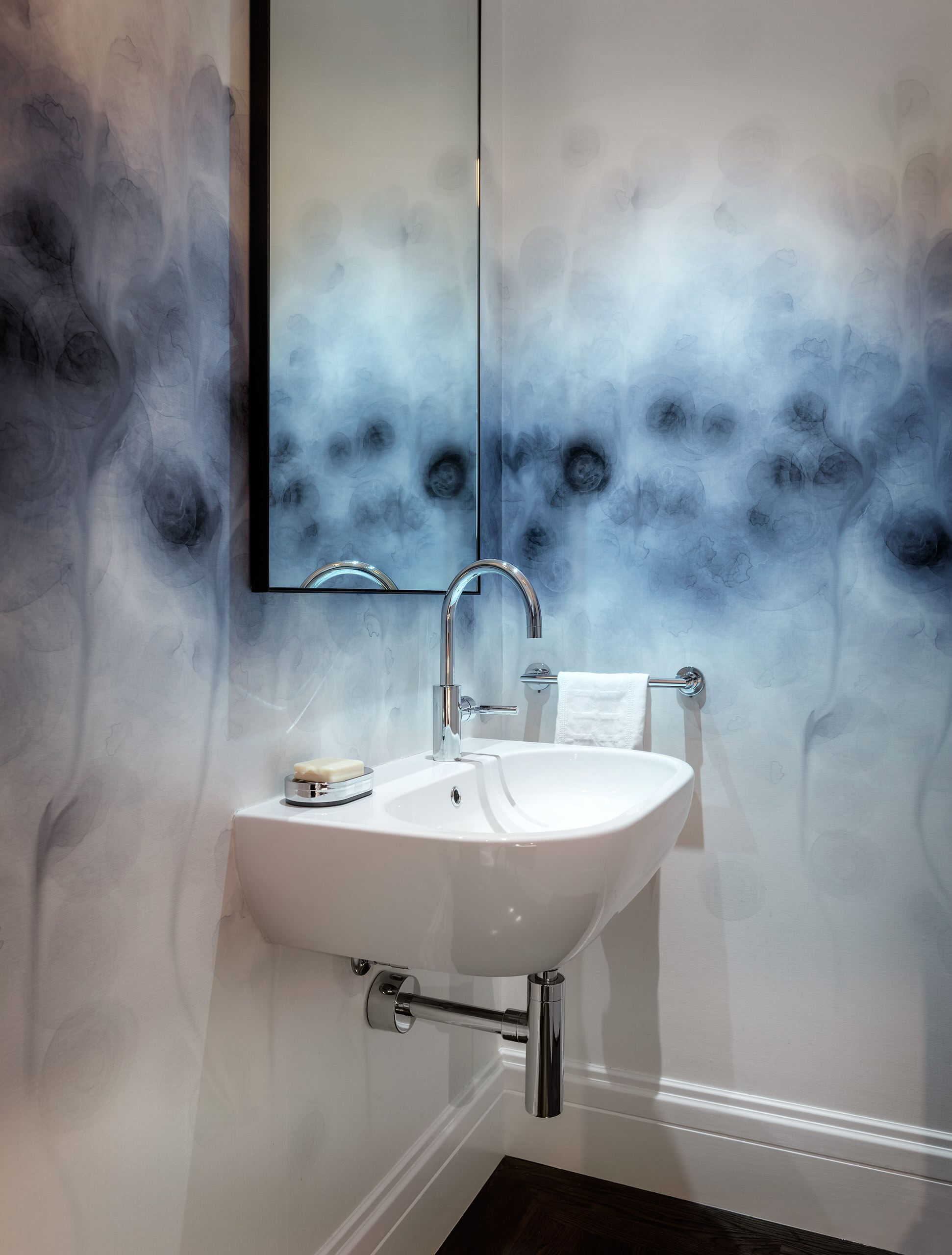 Contemporary bathroom watercolor floral wallpaper