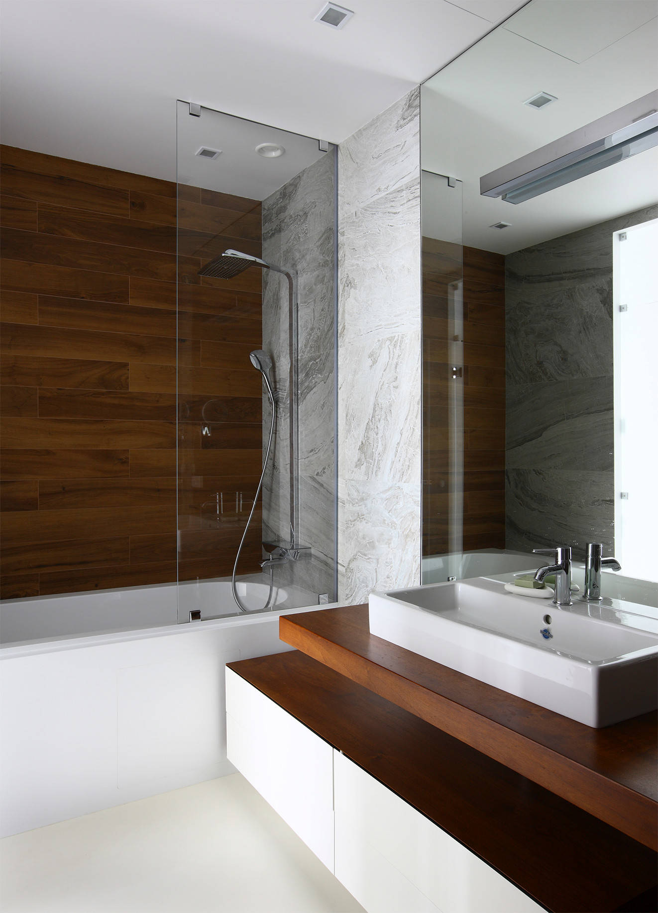 Contemporary bathroom wood marble