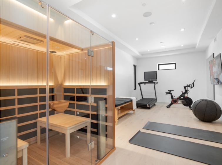 Simple and modern home gym with sauna